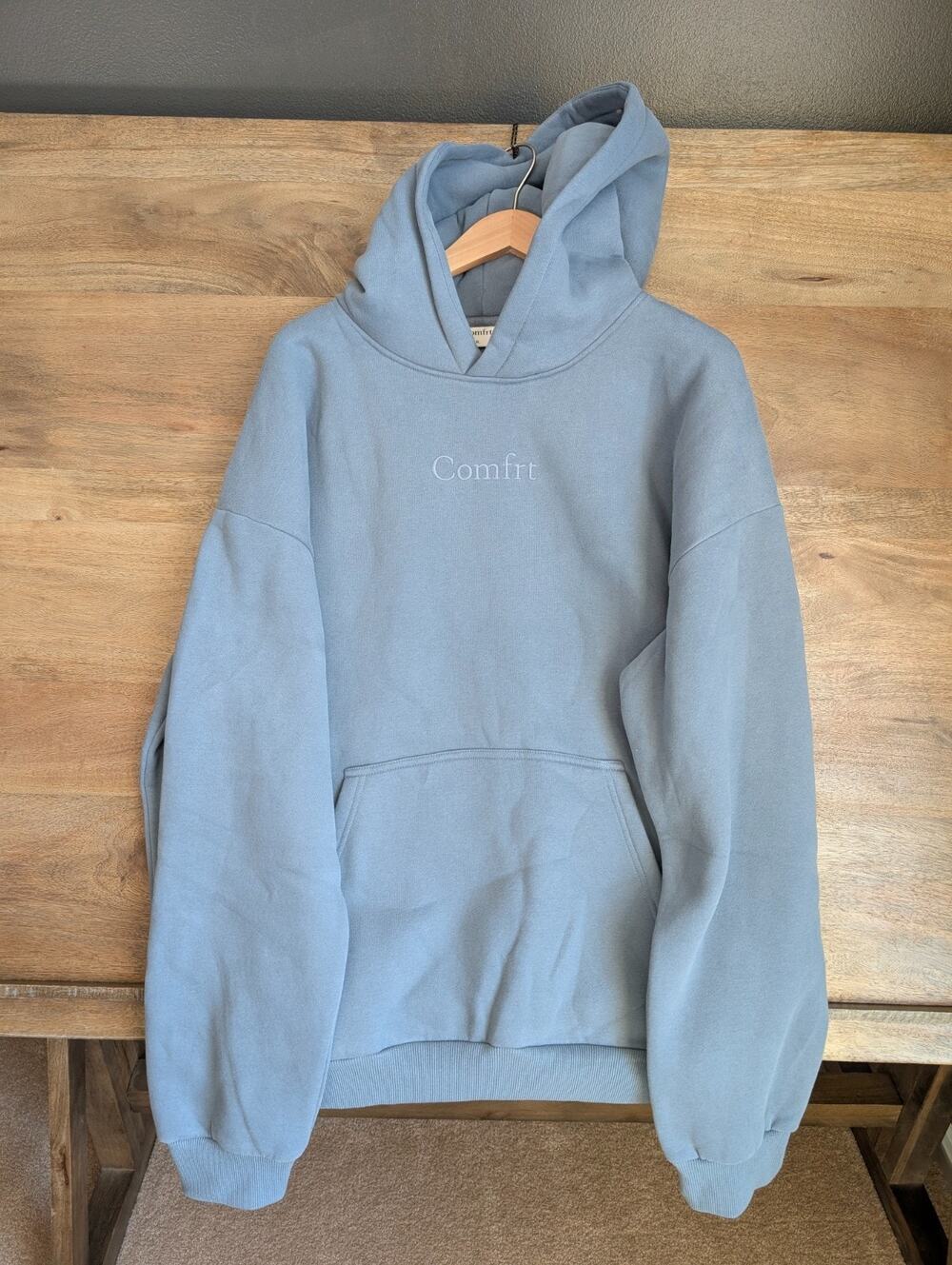 Comfrt Hoodie Mens XL Dusty Blue Fleece Heavyweight Long Sleeve Pullover NWT
